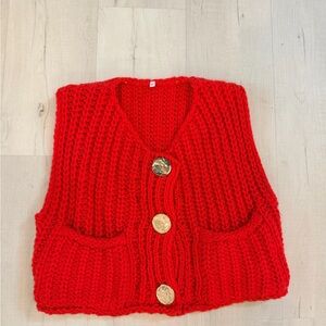 Red Knit Sweater Vest